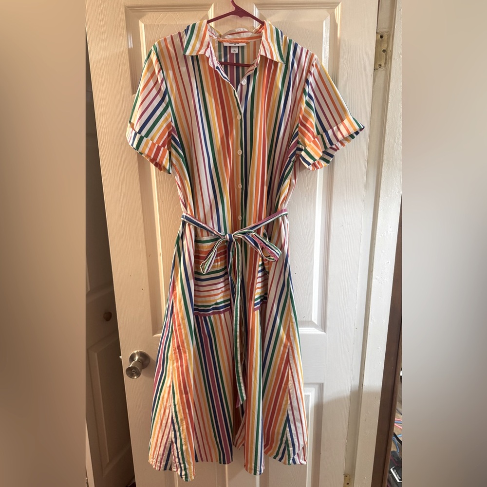 Christopher John Rogers Target Rainbow Striped Cotton Dress w/Pockets Size 16